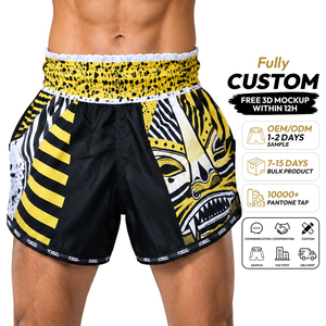 Custom <b>Men</b> <b>Black</b> Yellow Sublimation Front Customizable Muay Thai <b>Shorts</b> Quick Dry Breathable MMA Kickboxing 100% Polyester 160g - Product Image 1