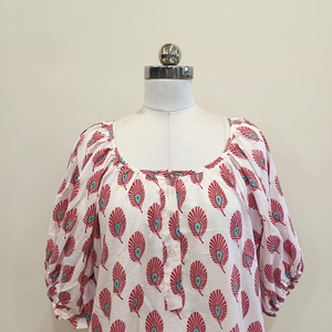 Vestido Midi Rosa con Estampado de Bloques para Mujer, Vestido Casual Holgado con Mangas Abullonadas de Algodón, Venta al Por Mayor OEM - Product Image 2