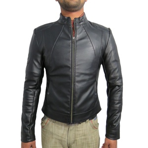 Veste de moto en cuir véritable noir à manches longues avec fermeture éclair et col montant pour femme, style motard, pour l'automne - Product Image 3