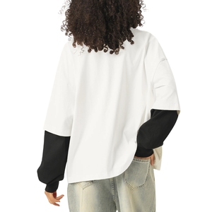 Custom Women Layered T Shirt Heavyweight Cotton Oversized Drop Shoulder <b>White</b> Long Sleeve Streetwear <b>Tee</b> - Product Image 4