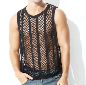 Men's <b>Mesh</b> Sleeveless Tank <b>Top</b> O-Neck Knitted Breathable Casual Hollow Out Design Muscle Fit - Product Image 1