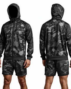 Conjunto Deportivo de Camuflaje para Hombre con Capucha, Ligero, de Poliéster, Manga Corta, Cierre de Cremallera, Bolsillos Delanteros, Estilo Veraniego - Product Image 2