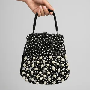 Bolso de mano para mujer más vendido, cartera de noche negra con cuentas de perlas, bolso de mano de cristal hecho a mano para boda, al mejor precio - Product Image 1