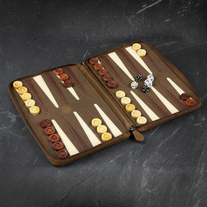 Handmade Leather <b>Backgammon</b> <b>Set</b> With <b>Wooden</b> Pieces And Dice Premium Portable Board Game Crafted For Family Entertainment - Product Image 5