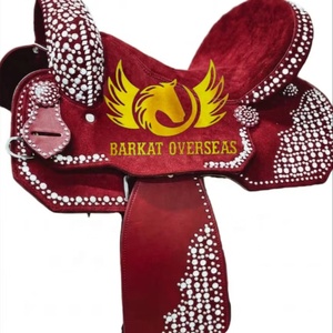 Custom Red <b>Crystal</b> Handmade Soft Natural Leather Wood <b>Tree</b> Durable Comfortable Seat Western Barrel Saddle Brass Hardware for - Product Image 1