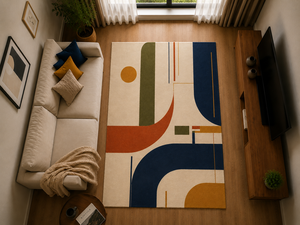 Tapis en laine tufté à la main de style Bauhaus moderne, motif géométrique abstrait, tapis de luxe pour salon et chambre, taille personnalisée - Product Image 5