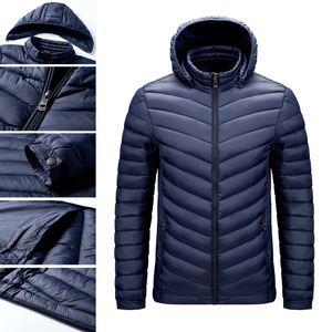 Custom Men's Puffer <b>Jacket</b> Autumn <b>Winter</b> Lightweight Polyester Fiber Removable Hood Reversible Breathable Stand Collar Pattern - Product Image 4