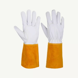 Gants de soudage TIG en cuir de vachette, certifiés CE EN388, résistants à la chaleur, avec coutures en Kevlar, couleur orange - Product Image 1