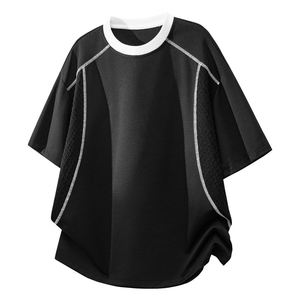 T-shirt blanc surdimensionné à manches courtes pour homme avec bordure contrastante noire, col rond, logo sportif sur le devant, tricoté, éco-responsable - Product Image 5