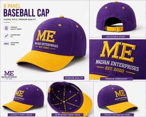 Customized Malvan Enterprises 6-Panel Baseball Cap <b>Purple</b> Yellow 3D Embroidered ME Logo Adjustable Unisex Sporty - Product Image 5