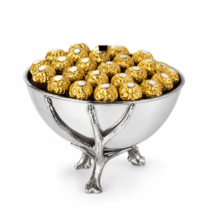 Premium Silver Plated Metal Serving Bowl with Ornate <b>Tree</b> Branch Feet Aluminum Candy Dish Serveware for Luxury Catering Display - Product Image 1