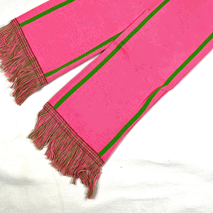 Ensemble Écharpe et Bonnet Premium AKA Longue en Tricot Épais Rose et Vert avec Franges, en Acrylique Doux, Accessoire d'Hiver Unisexe - Product Image 2