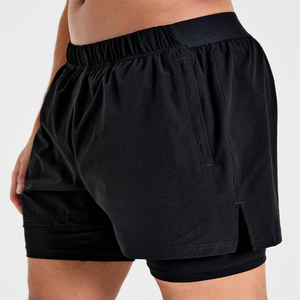 Wholesale Custom Logo OEM Men's Solid Black Sporty Running Shorts Quick Dry & Breathable Elastic Waist <b>Mid</b> Length Knitted Shorts - Product Image 5
