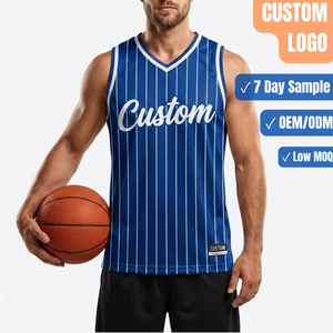 Camiseta de Baloncesto Personalizada con Rayas, Azul Rey, Cuello en V, Sin Mangas, Venta al Por Mayor para Equipos - Product Image 1