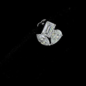 Lab Grown Diamond Emerald Pear And Marquise Cut Three Stone Stud <b>Earrings</b> 10K 14K 18K Gold 925 935 Silver <b>Fine</b> Jewelry - Product Image 2