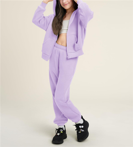 Conjunto de Sudadera con Capucha y Pantalones Deportivos para Niñas, Color Gris, Uniforme Escolar, Logotipo Personalizado, Conjunto Deportivo de 2 Piezas - Product Image 4