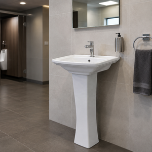 Lavabo sur pied de style farmhouse, rectangulaire, à trou unique, avec poignée à levier, traditionnel, capacité 12L, finition chromée, garantie 5 ans, à poser au sol - Product Image 2