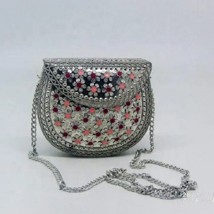 Metal Silver Shiny Luxury Designer Clutch Little Stone Fashion Lady Vintage Purse For Wedding Anniversary High Quality Handbag