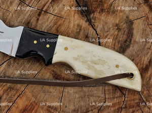 มีดล่าสัตว์ UA Supplies Sheepsfoot ใบมีดเหล็กดามัสกัส ด้ามทำจากกระดูกอูฐ อุปกรณ์เอาตัวรอดกลางแจ้ง ความหนา 0.5 มม. ใบมีดแบบ Fixed Blade EDC - Product Image 6