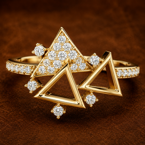 Anillo de Diamante Cultivado en Laboratorio con Corte Redondo, Oro Sólido de 14K/18K, Anillos Geométricos Triangulares, DEF VVS, Joyería Fina de Moda, Anillo de Compromiso para Mujer - Product Image 1