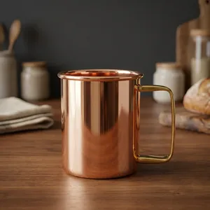 Mug à thé en cuivre massif plaqué or, design minimaliste, à paroi simple, pour adultes, usage domestique - Product Image 1