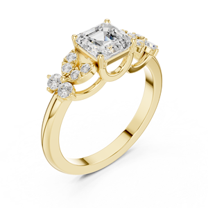 Bague de fiançailles de luxe en diamant taille Asscher avec pierres latérales florales, or 14K 18K, bijoux personnalisés pour femme - Product Image 4