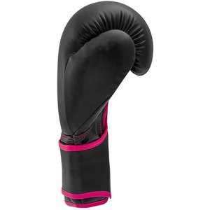 Professional Black Pink Boxing Gloves Custom Logo full <b>finger</b> 100% steerhide leather <b>light</b> weight with strap closure for Adults - Product Image 5