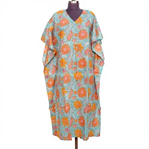 Bata de dormir con estampado floral hecha a mano para mujer, caftán de algodón cruzado, elegante túnica maxi, vestido caftán de playa - Product Image 1