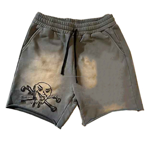 Pantalones cortos de gimnasio de alta calidad bordado desgastado 100% algodón francés Terry Gym Shorts Sun Faded Cut Edges Shorts para hombres - Product Image 4