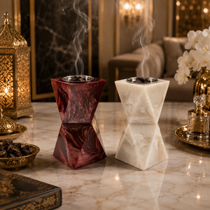 Porte-Bakhoor en résine géométrique pour cadeau de l'Aïd, brûleur d'encens arabe texturé marbré, diffuseur de parfum d'ambiance pour salon et bureau - Product Image 1