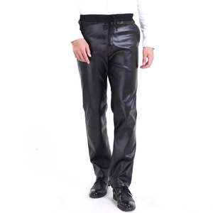<b>Men's</b> Black PU <b>Leather</b> Straight Fit <b>Pants</b> Elastic Waist Drawstring Closure Casual Style - Product Image 1