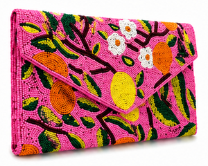 Hand-Beaded Floral Clutch Bag – <b>Pink</b> Envelope Wallet with Vibrant Embroidery, Statement Evening <b>Purse</b>, Handmade Boho Accessory - Product Image 3