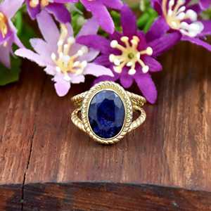 Bague Minimaliste en Saphir Bleu Naturel, Plaqué Or, Pierre Précieuse Ovale, Bague Tendance, Pierre de Naissance de Septembre, Bijoux Fins - Product Image 5
