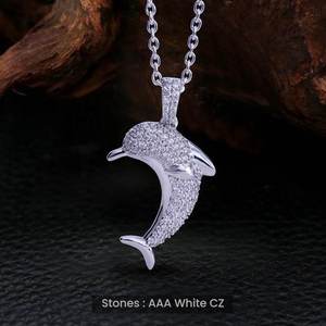 925 Sterling <b>Silver</b> Rhodium Plated AAA Cubic Zircon Ice Dolphin Pendant Beach Sea Life Ocean Lovers Gift Hip Hop Jewelry - Product Image 1