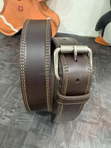 Top Quality Premium Full Grain Leather <b>Belt</b> for Men with Matte <b>Silver</b> <b>Buckle</b> and Contrast Stitching - Product Image 2