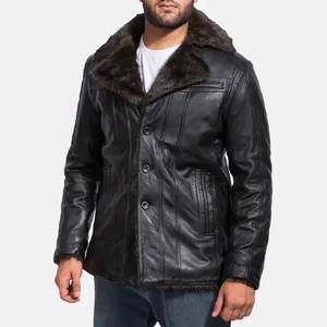 Fabricante de Ropa Personalizada OEM, Chaquetas de Cuero Negras Extra Grandes de Alta Calidad con Botones, Chaqueta de Cuero Estilo Bomber para Hombre - Product Image 2