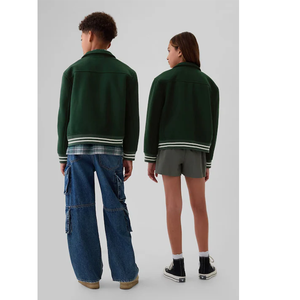 Chaqueta Varsity Verde de Lona con Letra Bordada, Cuello Camisero, Estilo Preppy, Unisex, Ropa de Invierno, Impermeable y Transpirable - Product Image 4