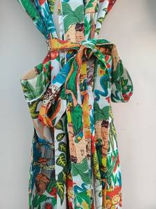 Bata Kimono de Algodón Suave con Estampado de Dibujos Animados para Mujer, Camisón de Verano Hecho a Mano ODM con Cuello en V y Cintura Elástica de Longitud Completa - Product Image 2