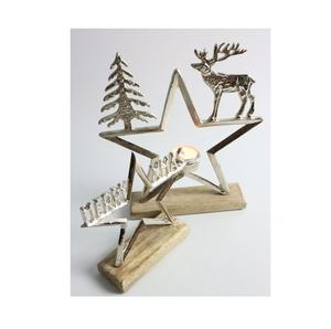 Centre de table de Noël en métal opulent avec base en bois, ornement d'hiver riche pour une mise en scène festive - Product Image 1