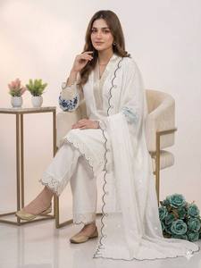 Elegante Conjunto Kurti Plazzo Mal Chanderi con Bordado de Lentejuelas y Dupatta de Organza para Mujer - Product Image 4