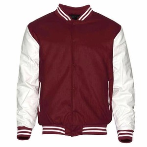Veste universitaire pour homme de couleur marron avec manches et bandes blanches, coupe décontractée, en polyester et coton, pour l'automne - Product Image 3