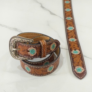 Venta al por mayor de cinturones de cuero vintage con diseño floral, hechos a mano, estilo western, nuevos, de diseñador, genuinos, de alta calidad, juego de 6 piezas. - Product Image 4