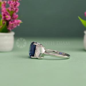 Three Stone Cushion Cut <b>Fine</b> Diamond Jewelry Lab Grown Diamond <b>Ring</b> in White Gold for Wholesale Export from India - Product Image 5