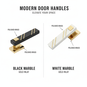 Juego de Manijas para Puerta con Incrustaciones de Mármol Auténtico |   Acabado Antiguo SS, Negro Grafito, Negro Z, Acabado PVD Dorado y Oro Rosa para Puertas Premium - Product Image 5