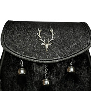 Wholesale Black Fur <b>Stag</b> <b>Head</b> Badge kilt Sporran 3 Tassels With Chain Strap Decorative Pouch Bag Unisex - Product Image 2
