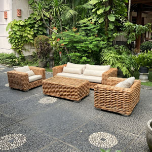 New Modern Minimalist Kubu Dining Set Four Chairs And One Round Table Artisanal Synthetic Rattan Indoor Outdoor Home Decor Items - Product Image 5