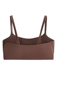 Women's Brown Seamless Twist Sports Bra With Crisscross Straps Medium Support Yoga <b>Top</b> Solid Color Front Logo - Product Image 2