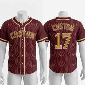 Maillot de baseball personnalisé marron or géométrique pour homme, à manches courtes, boutonné, respirant, vêtement de sport sublimé - Product Image 1