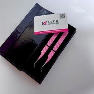 GETUP BROSONS IMPEX 45 Degree Pink Stainless Steel Eyelash Tweezers Precision Tool <b>Box</b> Packaging - Product Image 5