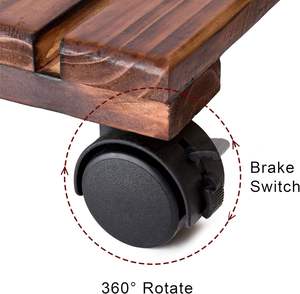Support à plantes en bois avec roulettes, chariot à plantes carré à roulettes, robuste, pour intérieur et extérieur, déplaceur de pots de fleurs - Product Image 2